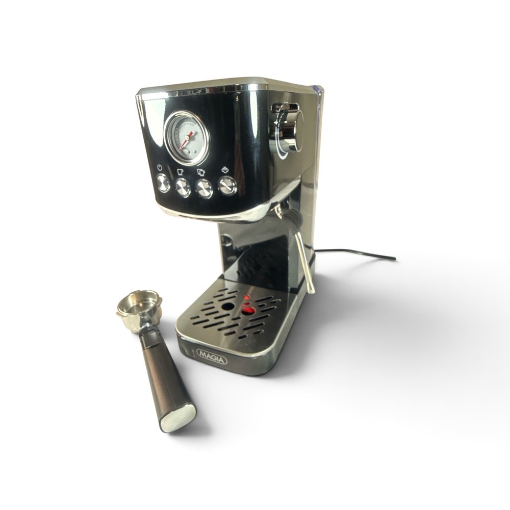 Magia Espresso Machine Black Chrome Semi-Automatic Coffee Maker with Steam Wand